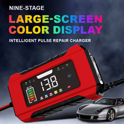 🔋50 % RABAT LIGE NU! 12 V 6 A smart bilbatterioplader, pulsoplader med LCD-display – automatisk vedligeholdelsesoplader til blybatterier i biler, motorcykler og autocampere