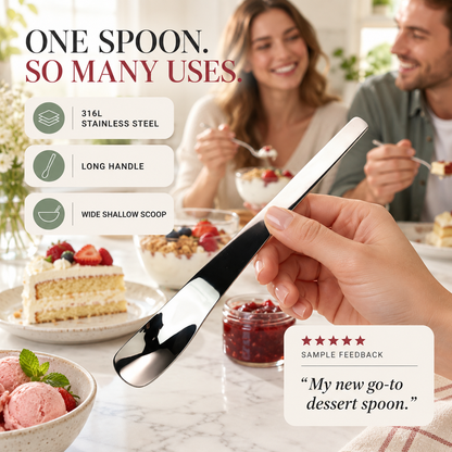 Dessertske i rustfrit stål med langt, ergonomisk skaft