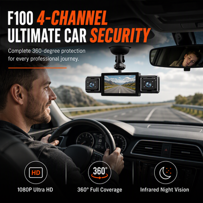 🚗🎥Dashcam med fire objektiver og drejefunktion | Optagelse i 1080p fra flere vinkler i og uden for bilen med infrarødt nattesyn🔄