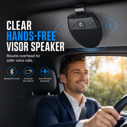 📢📢 50 % RABAT🚗SP11 Bluetooth-håndfri højttaler til bilsolskærm med vibrationsaktiveret automatisk tænding, A2DP-understøttelse og stemmevejledning ved opkalds-ID
