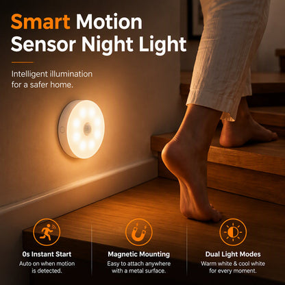 💡KØB 1, FÅ 1 GRATIS🎁Trådløst LED-nattelys med bevægelsessensor og magnet – øjenvenlig, flimmerfri skabslampe, genopladeligt nattelys med klæbebånd til soveværelset, trappen, garderoben og i nødsituationer