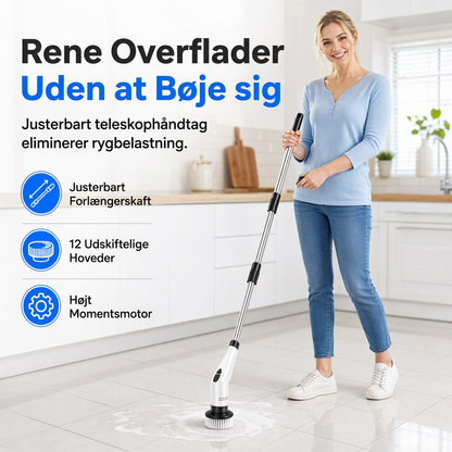 ⚡🛁 Trådløs elektrisk rengøringsbørste – Forlængelig roterende skrubber til badeværelse & gulve