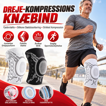 🦵50% RABAT NU! Drejekompression knæbeskytter – drejjusterbar sports-knæbind med legeret fjederstøtte & silikoneknæskål, åndbar strikket knæbeskytter til løb, træning og lindring af ledsmerter