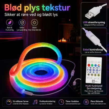 ✨ Faux Fur Neon Light Strip – 360° All-round Glow, Bøjelig Dekorationslampe 💈
