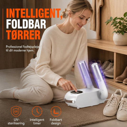 Foldbar skotørrer med smart timer og UV-lys