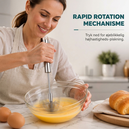 🥚50% RABAT NU! Halvautomatisk piskeris i rustfrit stål – Håndmixer med trykned Rapid Rotation, nem at piske til æg, fløde, dej